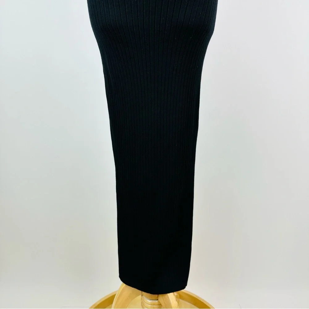 Good American Black Bodycon Ribbed Knit Tie Waist Midi Dress Size 1 Small - Picture 10 of 11